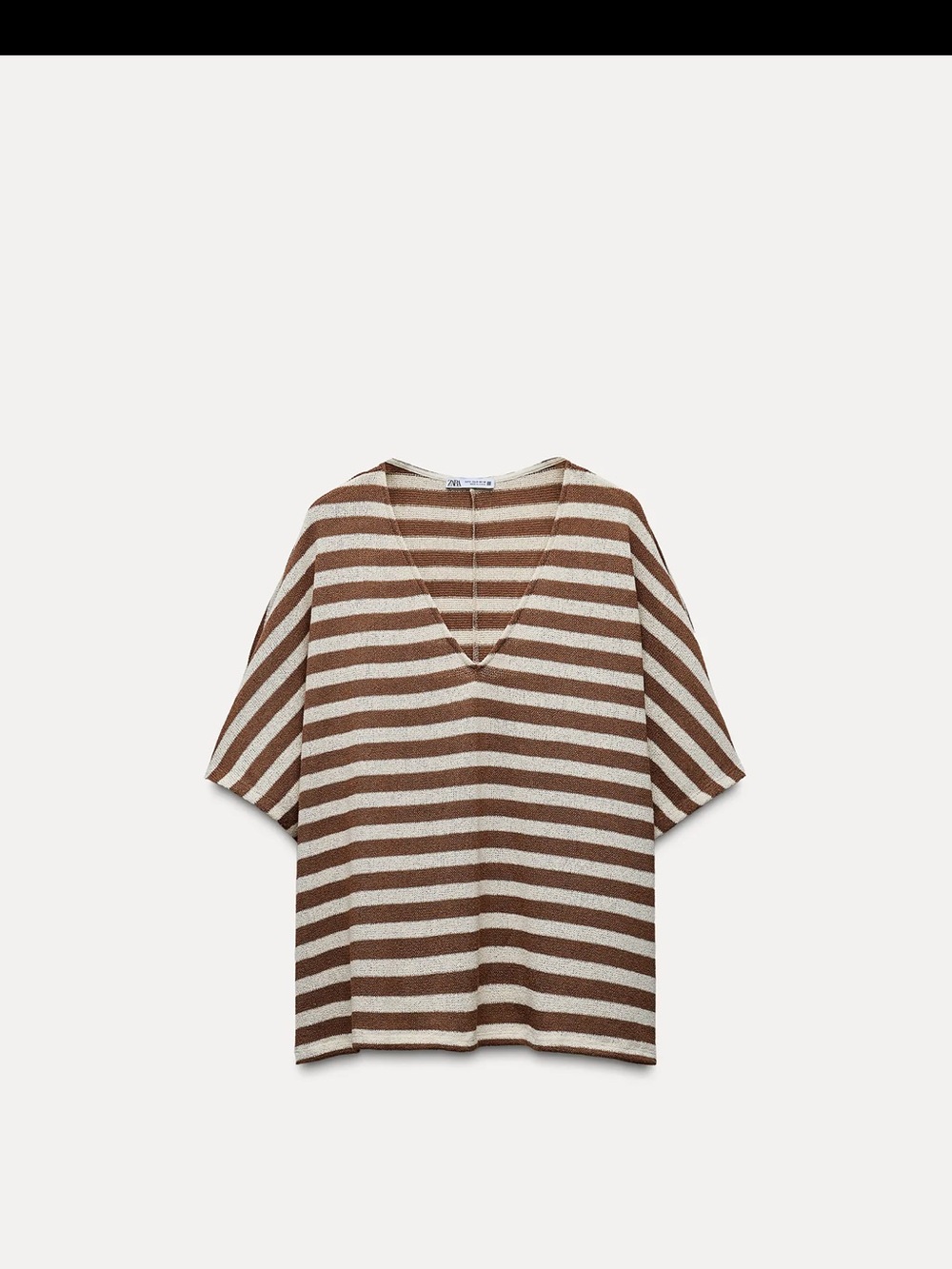 Striped V-Neck Knit Top in Brown and Cream- set includes top and bottom